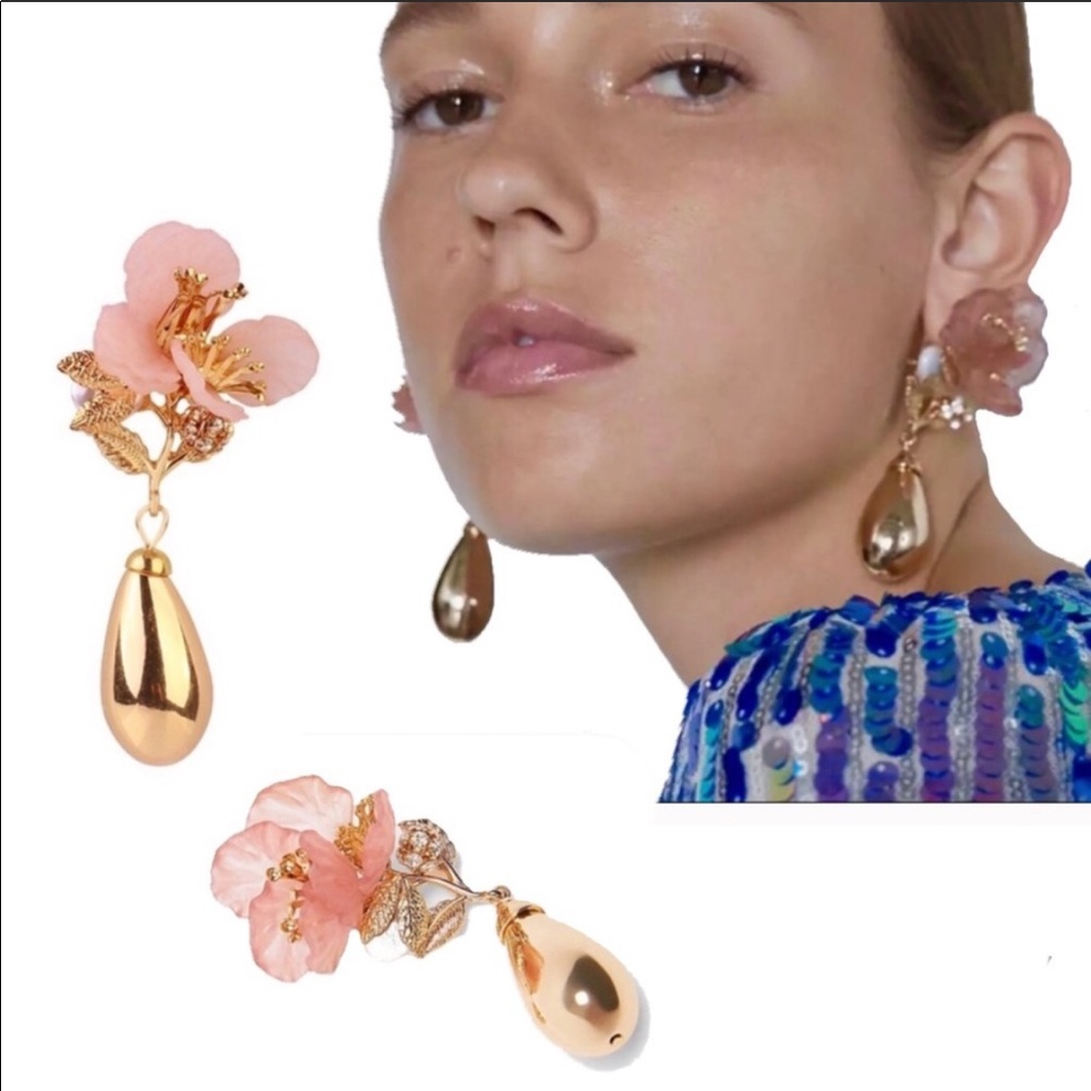 Zara flower shaped metal long drop earrings